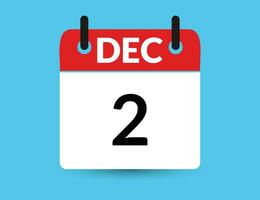 dezembro 2. plano ícone calendário isolado em azul fundo. encontro e mês vetor ilustração