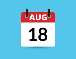 agosto 18. plano ícone calendário isolado em azul fundo. encontro e mês vetor ilustração