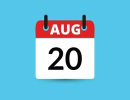 agosto 20. plano ícone calendário isolado em azul fundo. encontro e mês vetor ilustração
