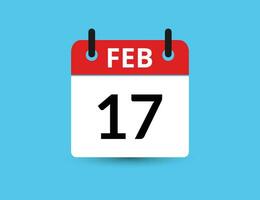 fevereiro 17. plano ícone calendário isolado em azul fundo. encontro e mês vetor ilustração