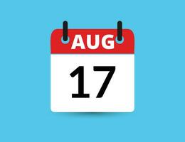 agosto 17. plano ícone calendário isolado em azul fundo. encontro e mês vetor ilustração