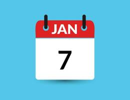 janeiro 7. plano ícone calendário isolado em azul fundo. encontro e mês vetor ilustração