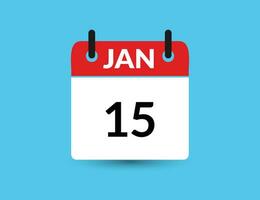 janeiro 15. plano ícone calendário isolado em azul fundo. encontro e mês vetor ilustração