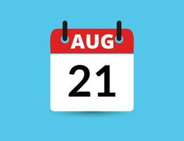 agosto 21. plano ícone calendário isolado em azul fundo. encontro e mês vetor ilustração