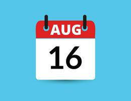 agosto 16. plano ícone calendário isolado em azul fundo. encontro e mês vetor ilustração
