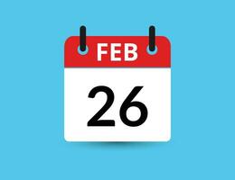 fevereiro 26. plano ícone calendário isolado em azul fundo. encontro e mês vetor ilustração