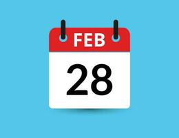fevereiro 28. plano ícone calendário isolado em azul fundo. encontro e mês vetor ilustração