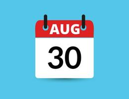 agosto 30. plano ícone calendário isolado em azul fundo. encontro e mês vetor ilustração