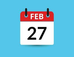 fevereiro 27. plano ícone calendário isolado em azul fundo. encontro e mês vetor ilustração