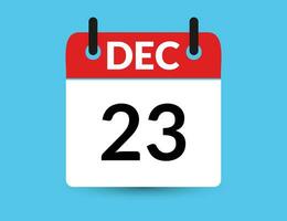 dezembro 23. plano ícone calendário isolado em azul fundo. encontro e mês vetor ilustração