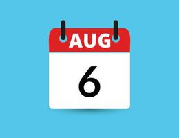 agosto 6. plano ícone calendário isolado em azul fundo. encontro e mês vetor ilustração