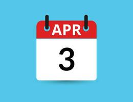 abril 3. plano ícone calendário isolado em azul fundo. encontro e mês vetor ilustração