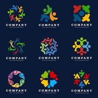 conjunto de design de logotipo de vetor para mídia social, trabalho em equipe, aliança, pessoas