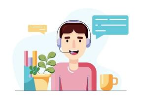 suporte online, gerente masculino falando com o cliente através de fones de ouvido. vetor