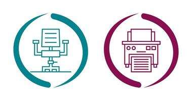 escrivaninha cadeira e impressora ícone vetor