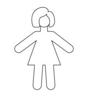 simples desenho animado em branco corpo mulher modelo. silhueta menina criança figura contorno. isolado vetor grampo arte ilustração