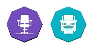 escrivaninha cadeira e impressora ícone vetor