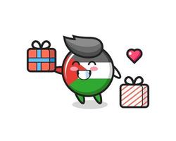 desenho animado do mascote do emblema da bandeira da Palestina dando o presente vetor