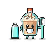 ilustração de mascote de milk-shake com escova de dentes vetor