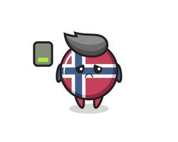 personagem mascote do emblema da bandeira da Noruega fazendo um gesto cansado vetor