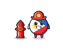 mascote do distintivo da bandeira das Filipinas como bombeiro vetor