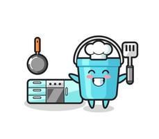 ilustração do personagem balde de plástico enquanto um chef está cozinhando vetor