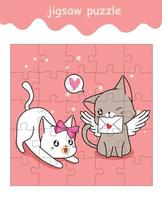 jogo de quebra-cabeça de casal amor gato com desenho de carta de amor vetor