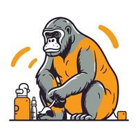 gorila com uma garrafa do xampu. vetor ilustração dentro desenho animado estilo