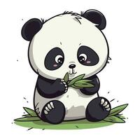 ilustração do uma fofa panda sentado em a Relva e comendo vetor