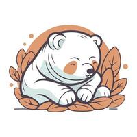 fofa polar Urso dormindo dentro a folhas. vetor ilustração dentro desenho animado estilo.