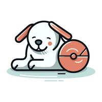 fofa cachorro jogando com uma disco. vetor ilustração dentro desenho animado estilo