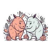 fofa desenho animado rinoceronte dentro amar. vetor ilustração.