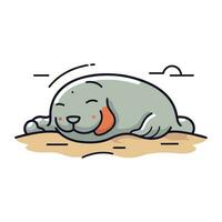 fofa foca dormindo em a areia. vetor ilustração dentro desenho animado estilo.