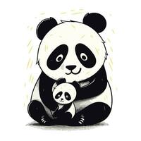 fofa desenho animado panda Urso com pequeno bebê. vetor ilustração.