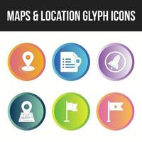 conjunto de ícones exclusivos de mapas e ícones de glifo de localização vetor