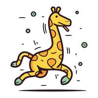 fofa girafa correndo. vetor ilustração dentro rabisco estilo.
