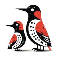 casal do vermelho e Preto pássaros isolado em branco fundo. vetor ilustração.