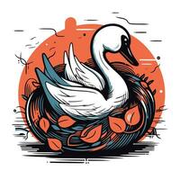 cisne dentro a ninho. vetor ilustração do uma cisne.