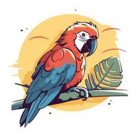 papagaio sentado em uma ramo. vetor ilustração dentro desenho animado estilo.