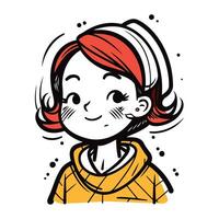 vetor ilustração do uma menina com vermelho cabelo dentro uma amarelo jaqueta.