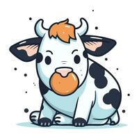 fofa desenho animado vaca com laranja dentro Está boca. vetor ilustração.