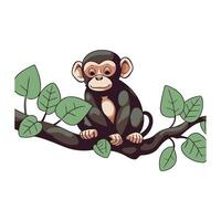 fofa macaco sentado em uma ramo com folhas desenho animado vetor ilustração gráfico Projeto