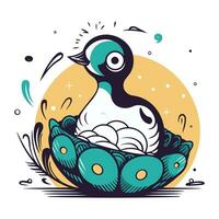 fofa pinguim dentro a ninho. vetor ilustração dentro rabisco estilo.