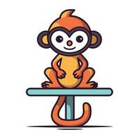 fofa macaco sentado em gangorra. vetor ilustração dentro desenho animado estilo.