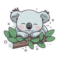 fofa coala dormindo em uma ramo com folhas. vetor ilustração.