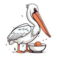 pelicano com ovo dentro Está bico. vetor ilustração.