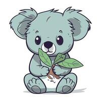 fofa desenho animado coala segurando uma verde folha. vetor ilustração.