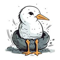 ilustração do uma gaivota sentado dentro uma ninho em uma branco fundo vetor