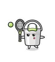 personagem de desenho animado de balde de metal como um jogador de tênis vetor