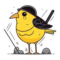 vetor ilustração do uma fofa amarelo pássaro dentro uma Preto chapéu. isolado em branco fundo.